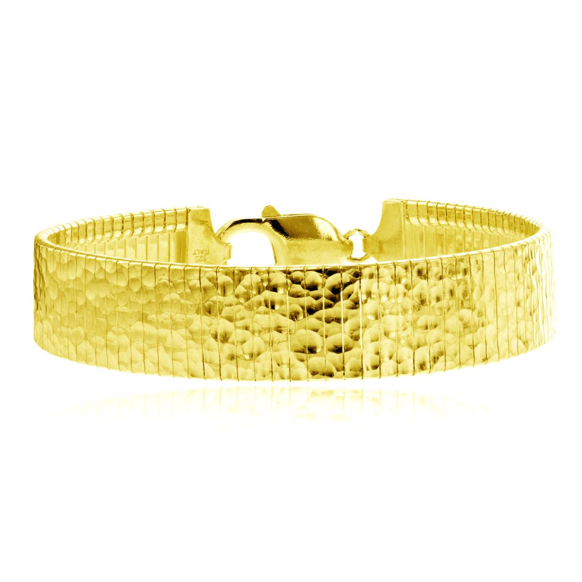 Sterling Silver Yellow 1-Micron 12mm 120 Gauge Hammered 7.5" Flat Cleopatra Bracelet