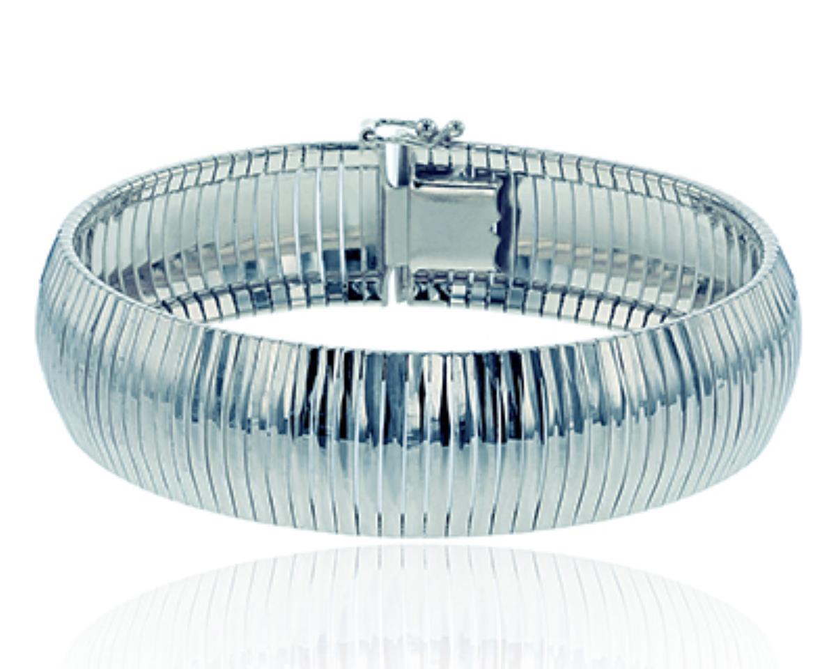 Sterling Silver Anti-Tarnish 17mm DC Textured 7.5" Omega Bracelet