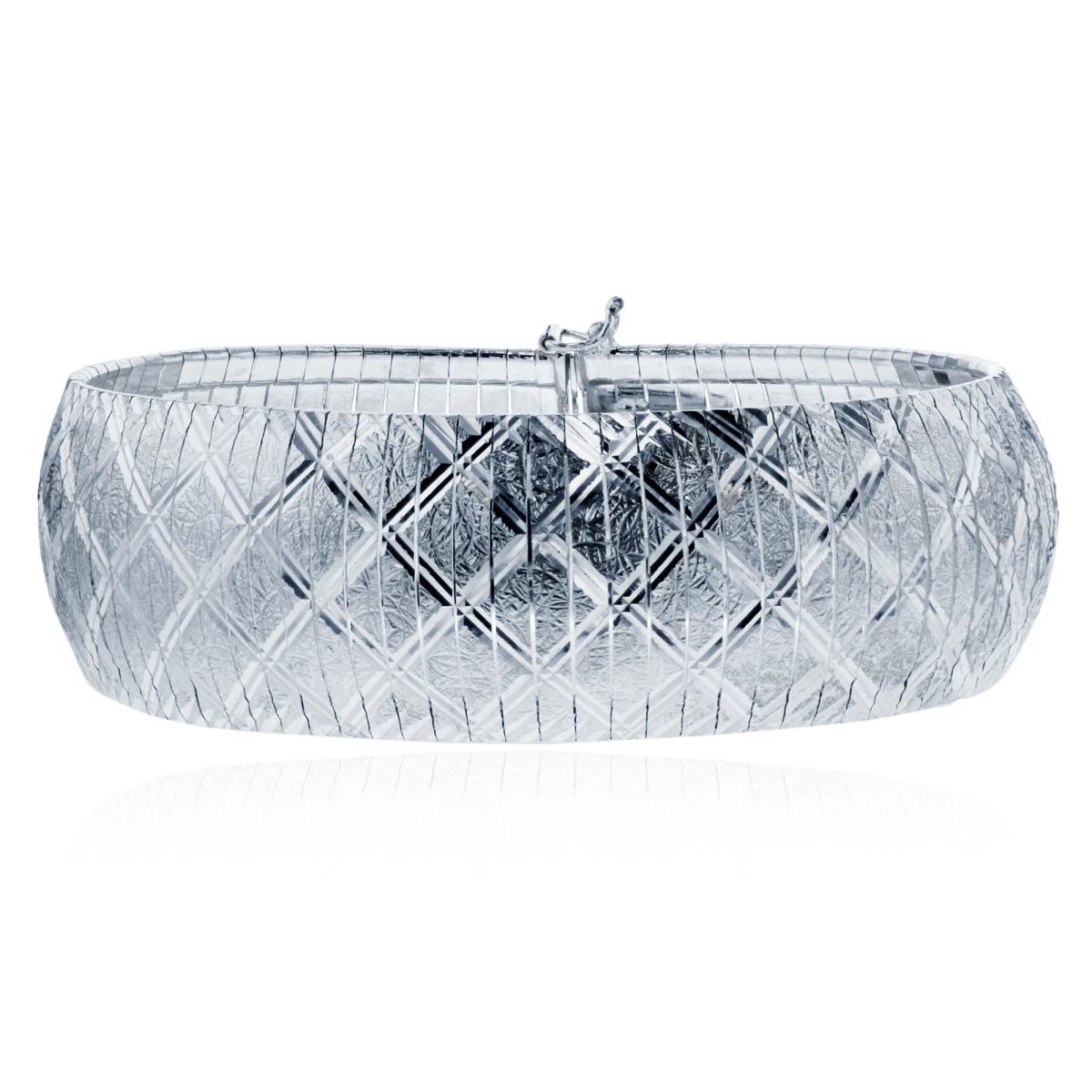 Sterling Silver Anti-Tarnish Polished & Textured Weave 21mm 7.5" Omega Bracelet