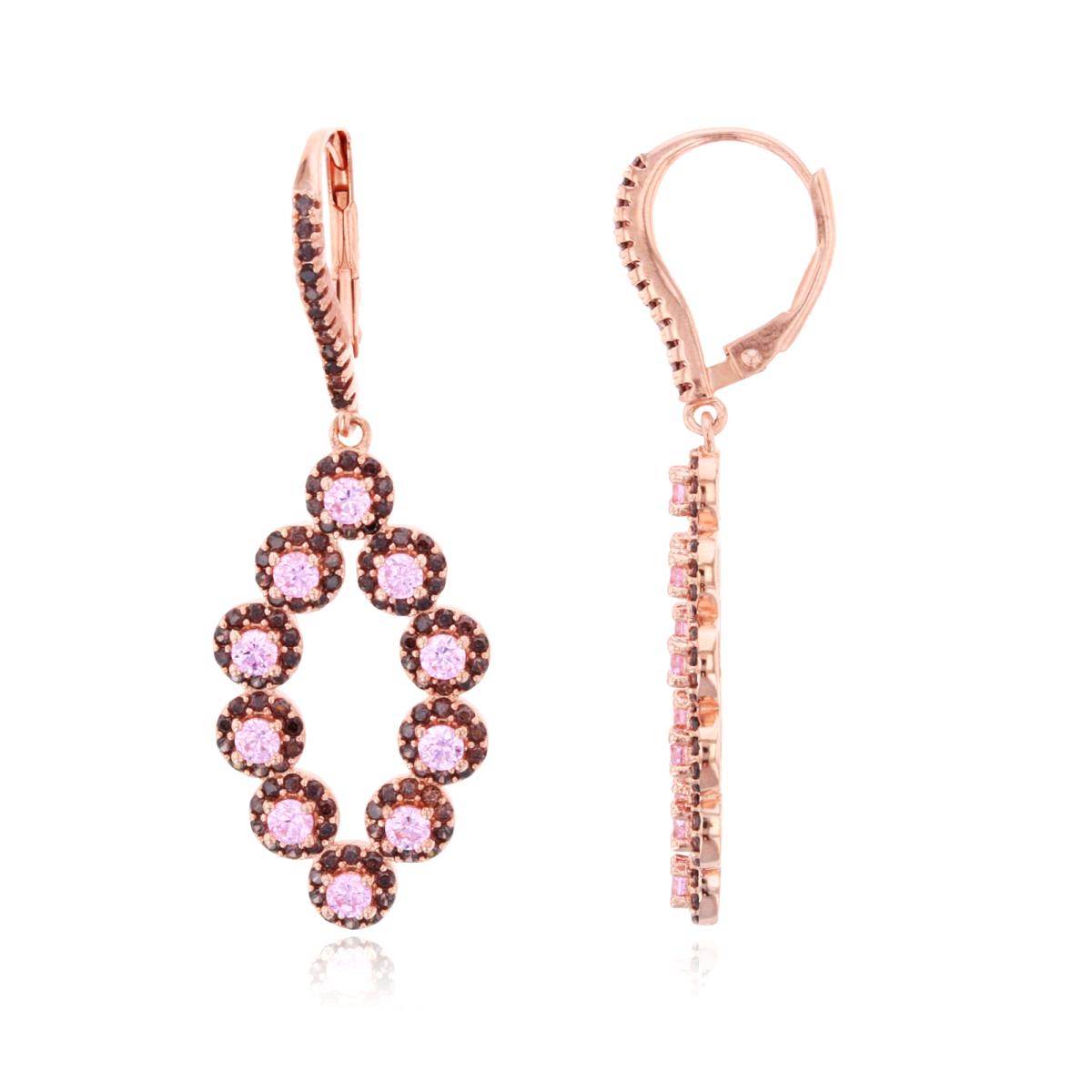 Sterling Silver Rose 1 Micron Cluster Pink & Brown CZ Open Marquise Shaped LeverBack Earring