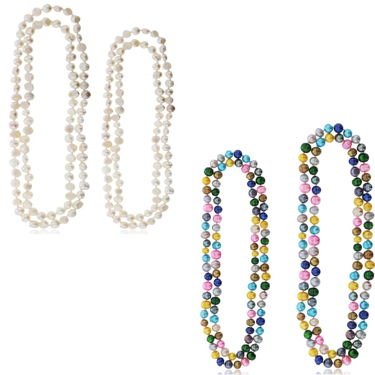 8-9mm Semi Baroque Multi Color & White Fresh Water Pearl 30" & 36" Set of 4 Necklaces