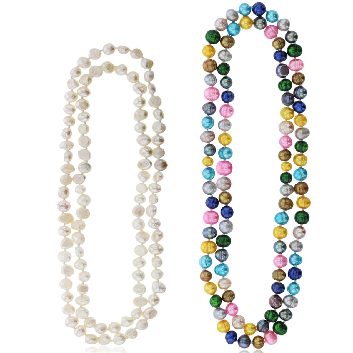 8-9mm Assorted Fresh Water Pearls 30" & Multi Color Fresh Water Pearls 36" Necklace Set