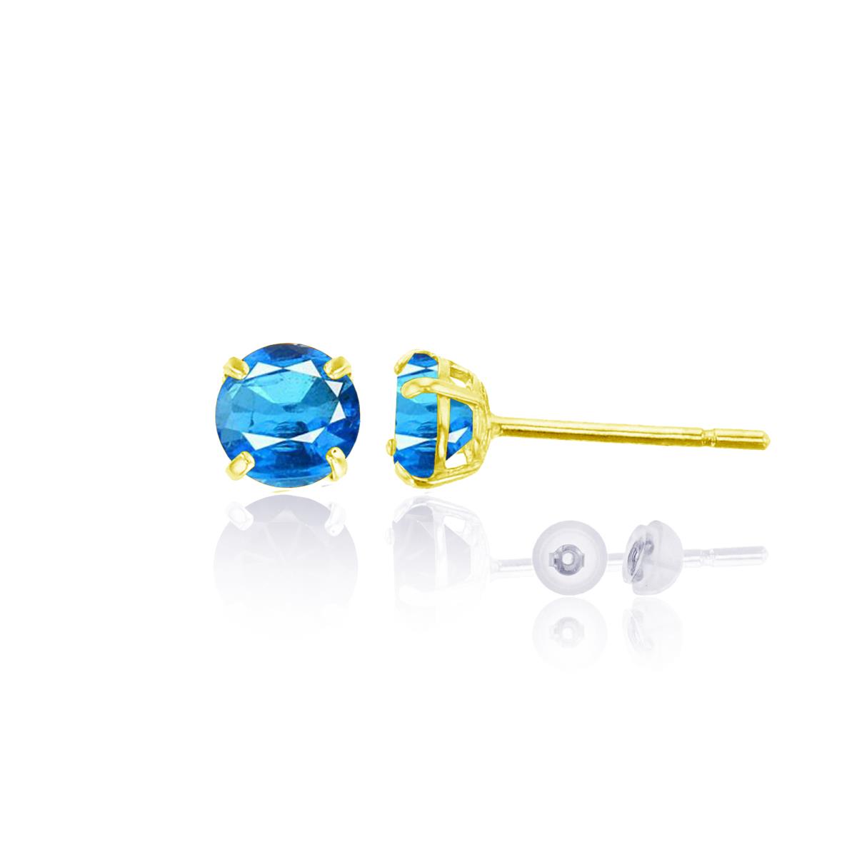 14K Yellow Gold 6.00mm Round Blue Apatite Stud Earring