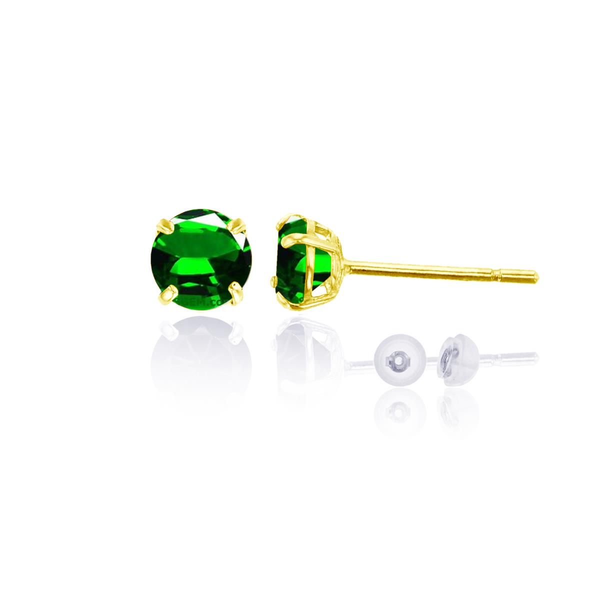 14K Yellow Gold 6.00mm Round Crome Diopside Stud Earring