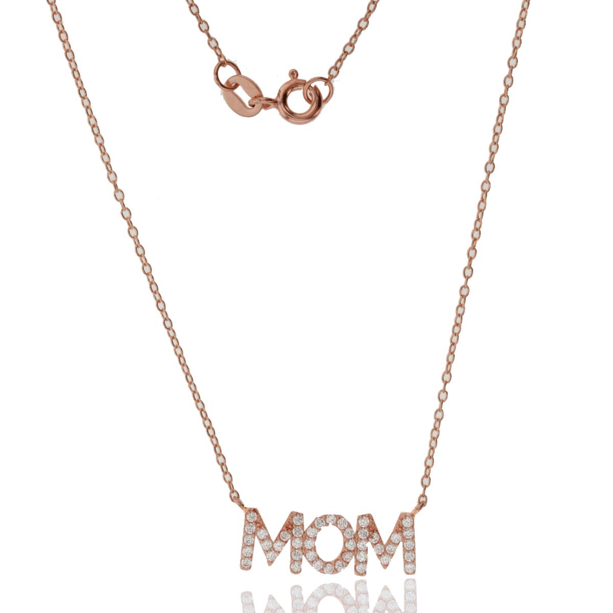 Sterling Silver Rose Paved "MOM" 18" Necklace