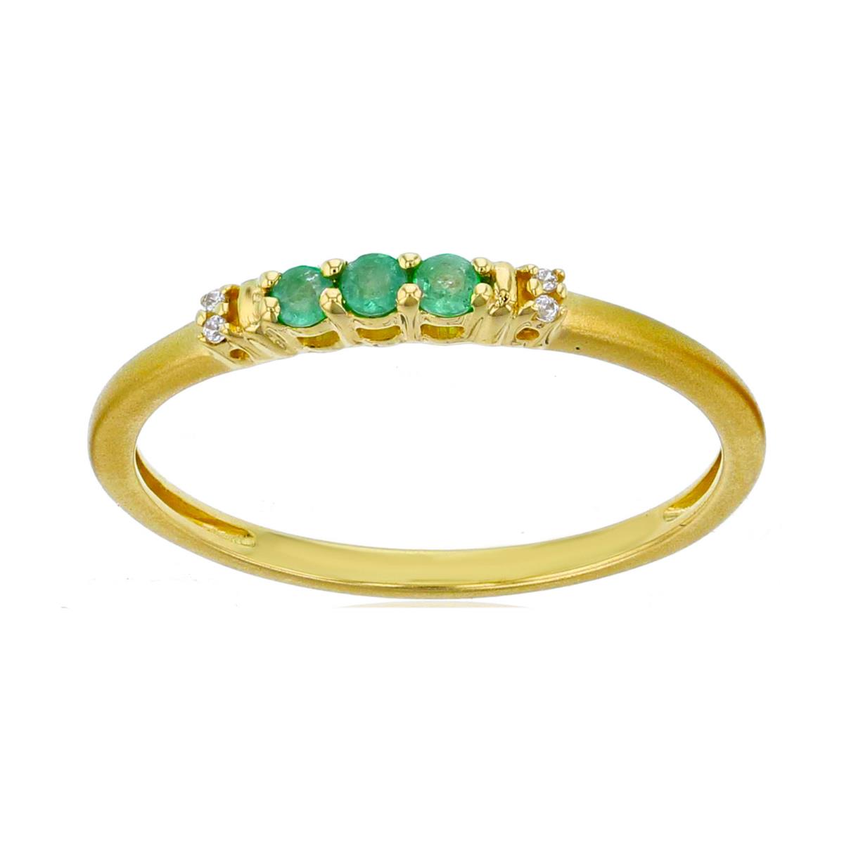 10K Yellow Gold 0.012 CTTW Diamond & 2mm Rd Emerald Satin  Ring