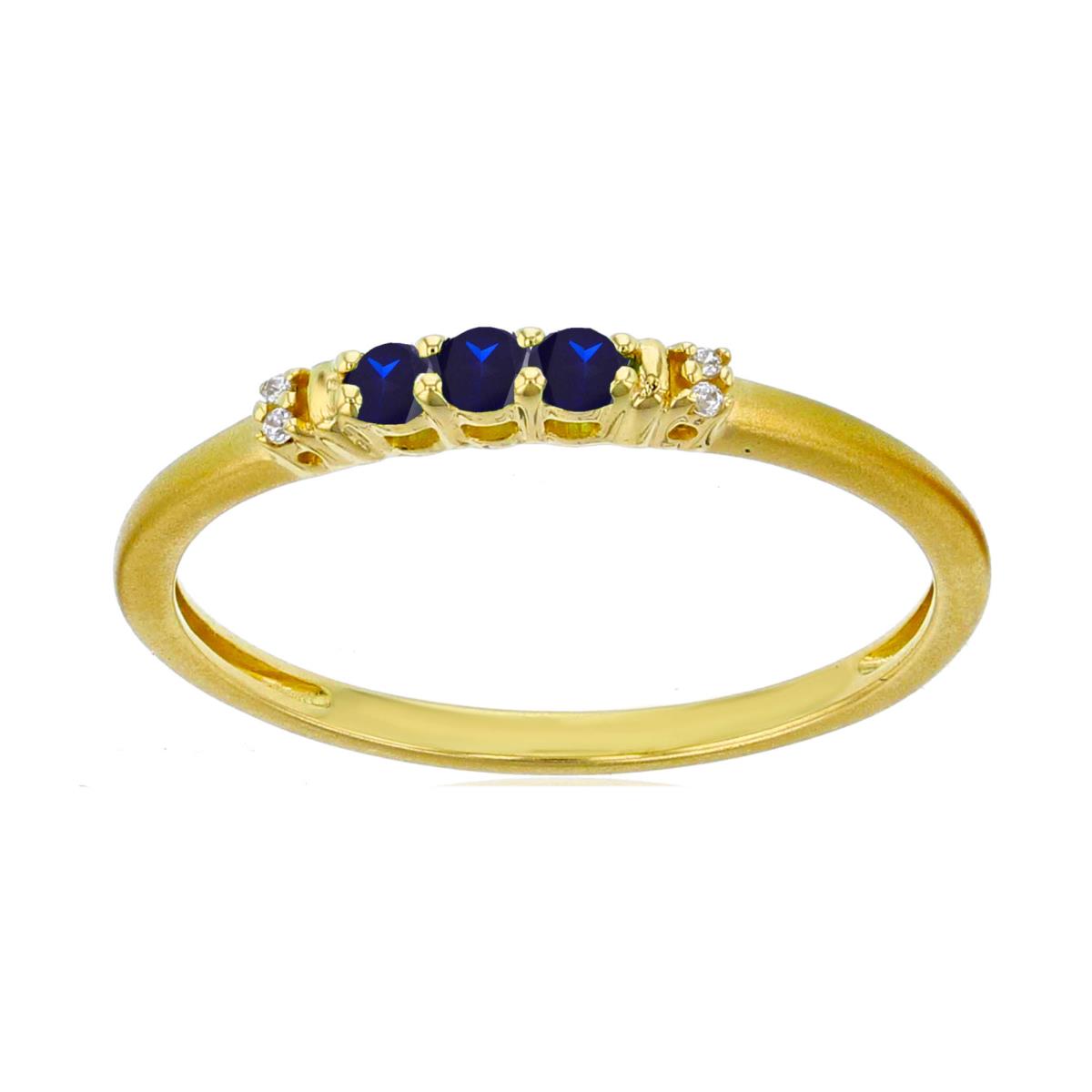 10K Yellow Gold 0.012 CTTW Diamond & 2mm Rd Sapphire Satin  Ring