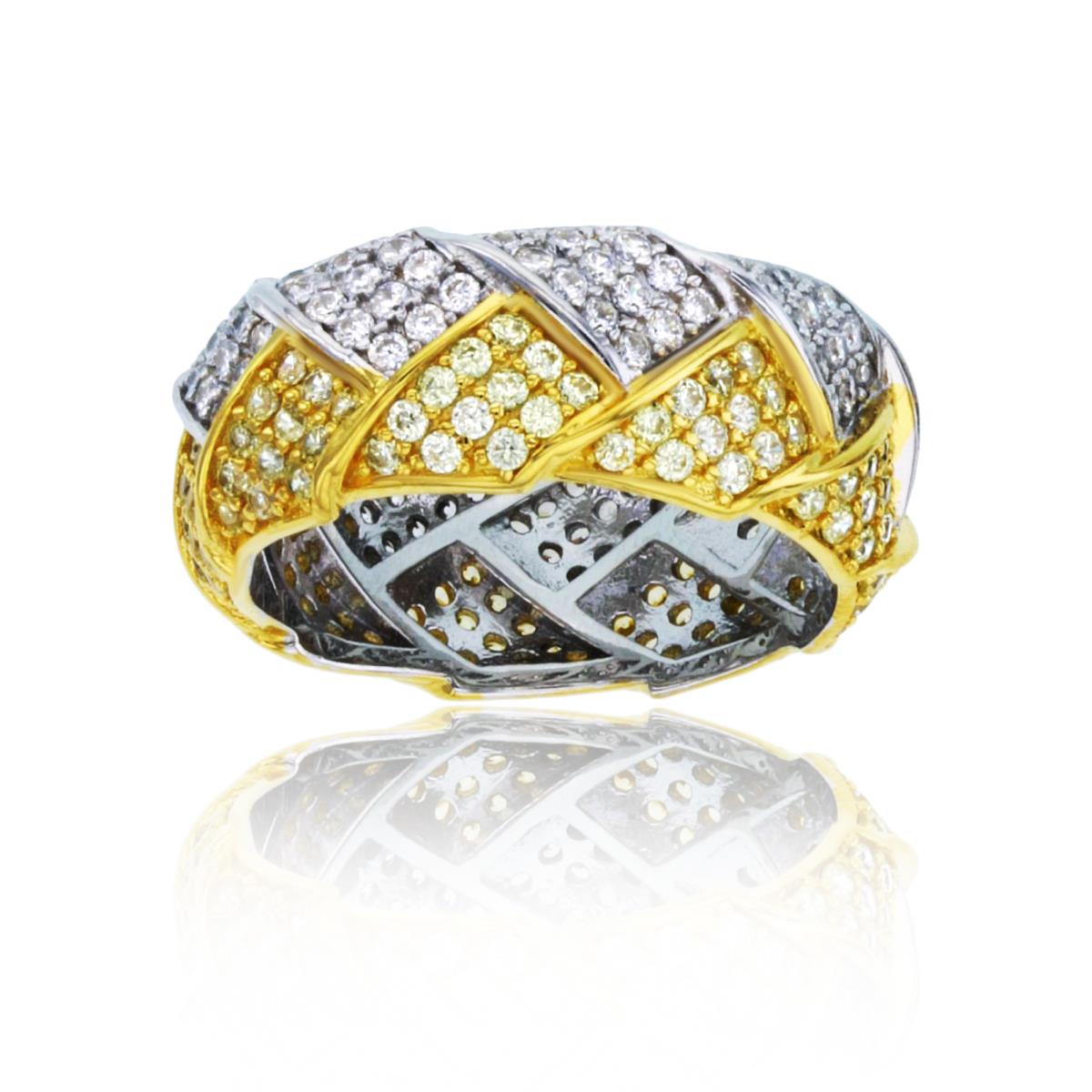 Sterling Silver Yellow & White Micropave Round Yellow & White CZ Wave Eternity Ring