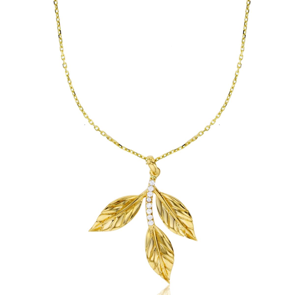 14K Yellow Gold CZ Leaf 18" Necklace