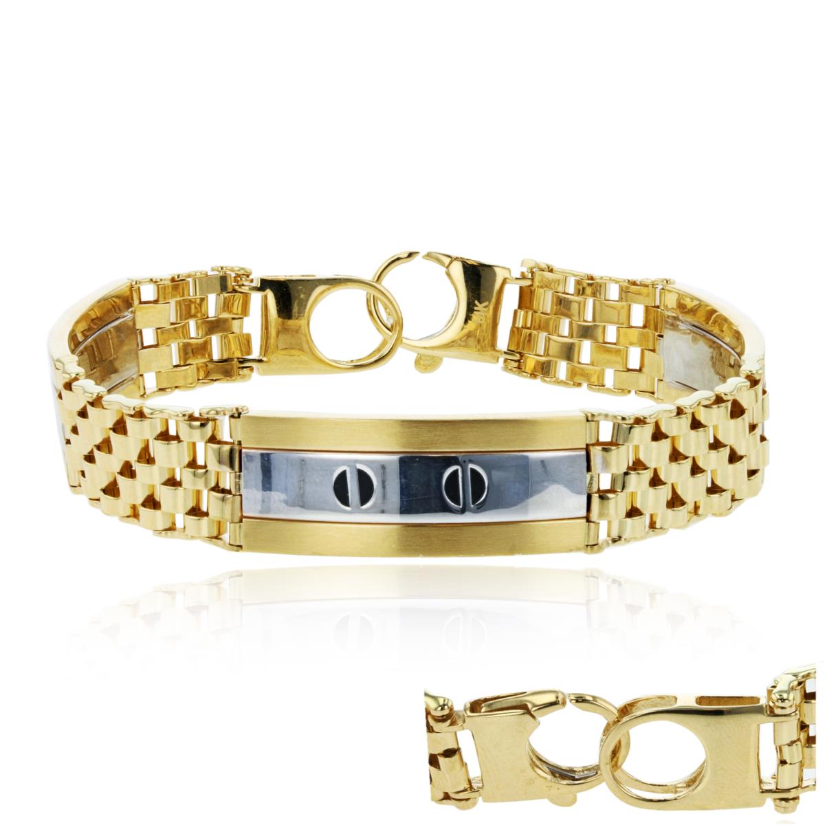 14K Two-Tone Gold Synthetic Onyx Screw Basketweave 8