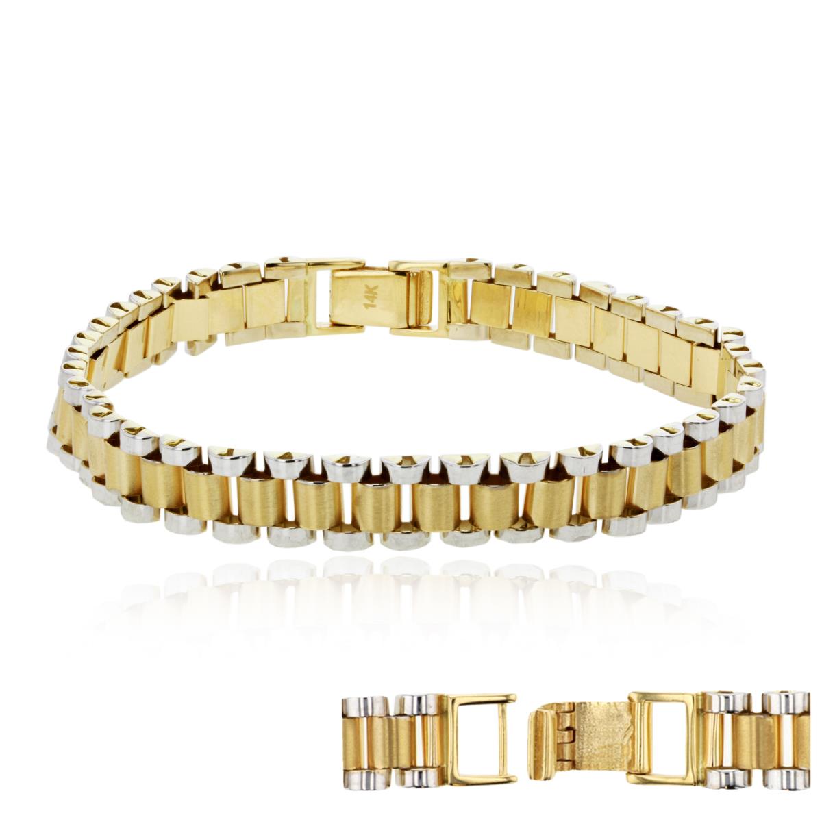 14K Two-Tone Gold Satin Watch Band Design 8" Bracelet