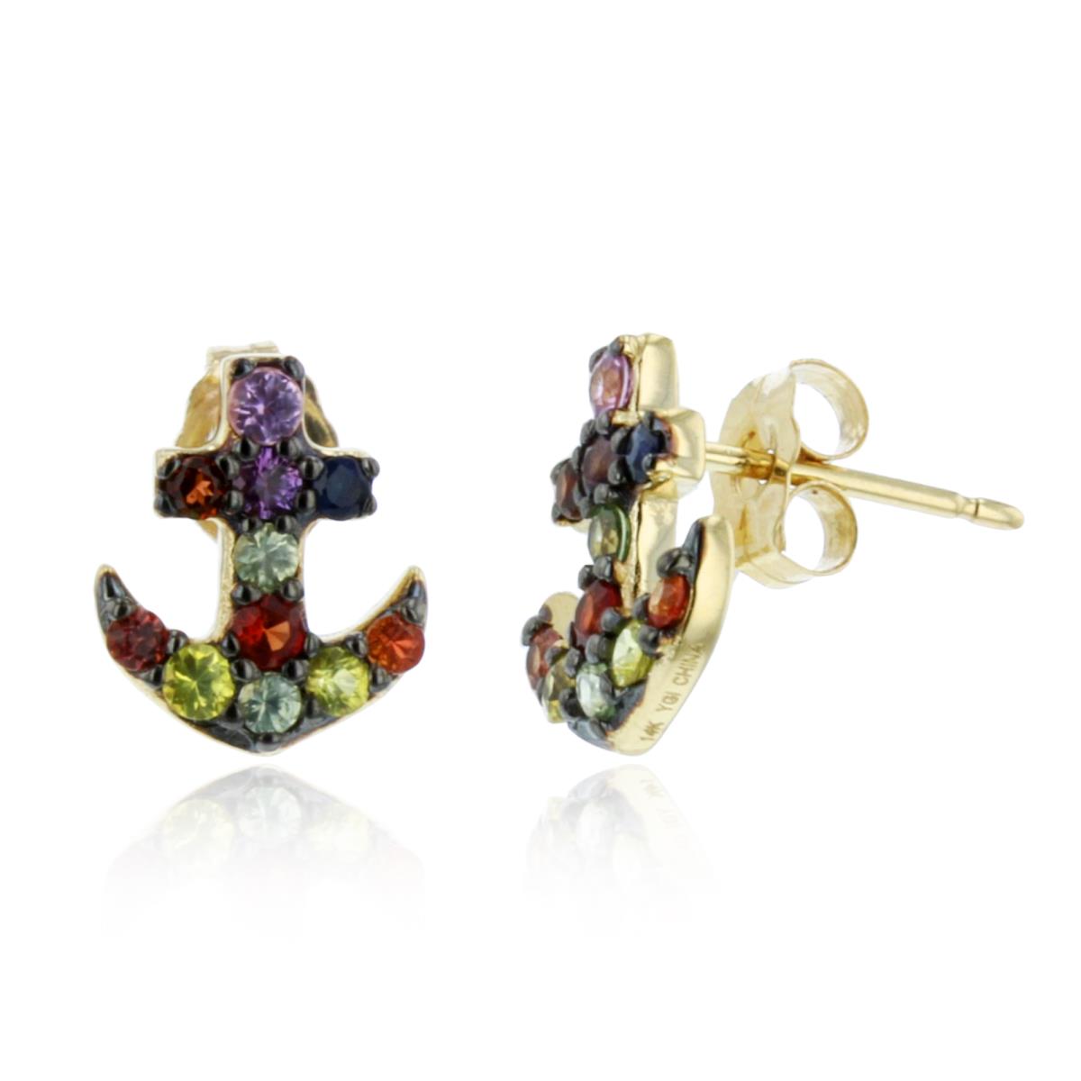 14K Yellow Gold Round Multi Color Sapphire Anchor Studs