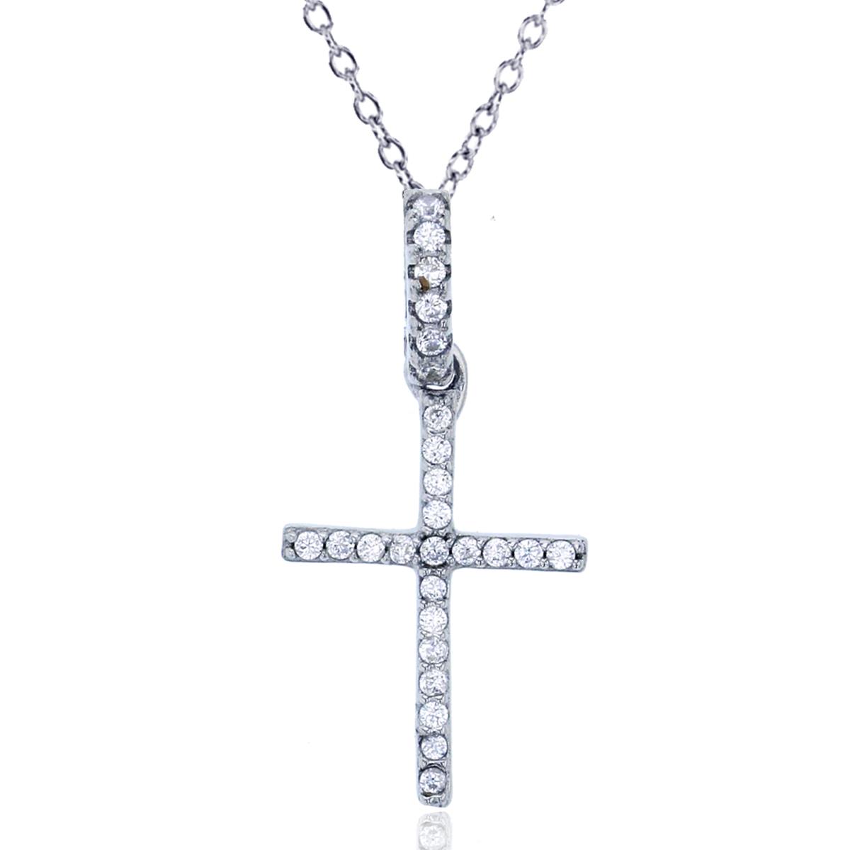 Sterling Silver Rhodium Pave Cross Dangling 13"+2" Necklace