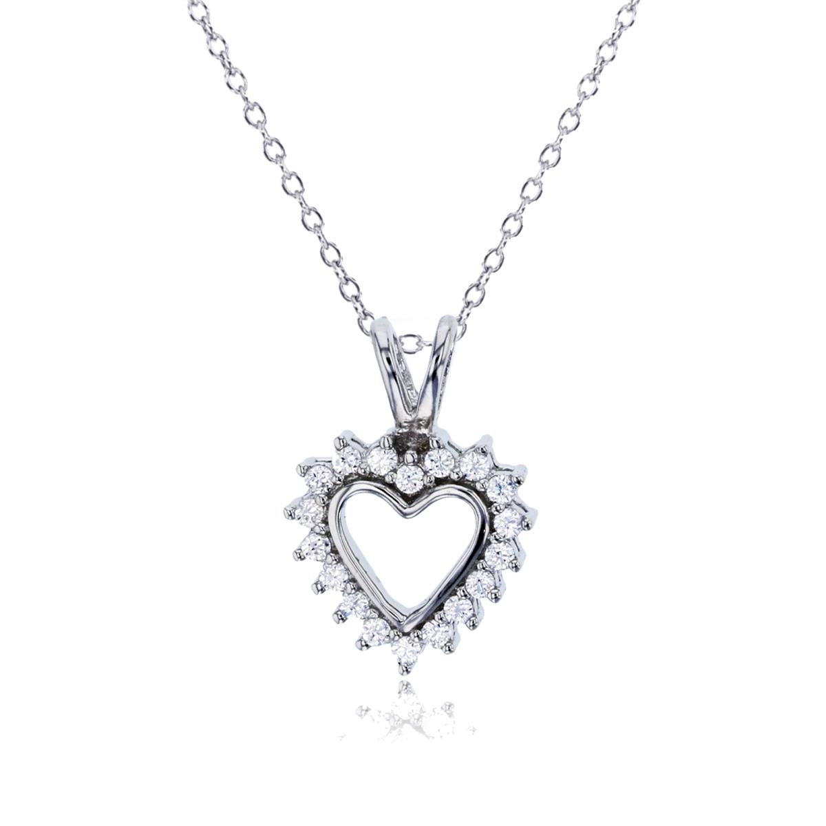 Sterling Silver Rhodium 15x10mm Pave Open Heart Double Bail 13"+2" Necklace