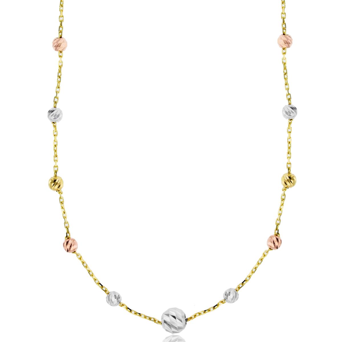 10K Tri-Color Gold Diamond Cut Beaded 18"+0.50" Necklace