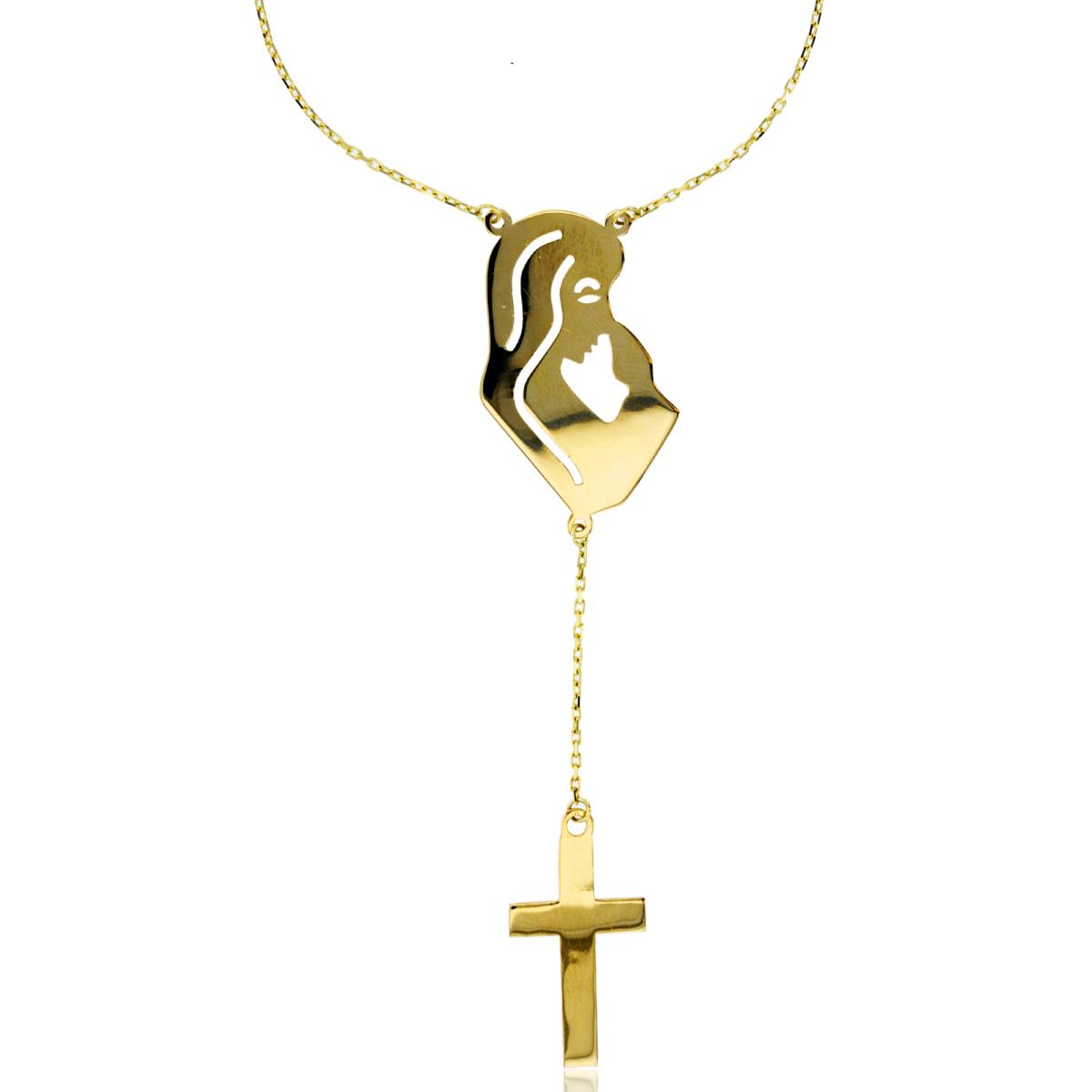 10K Yellow Gold Virgin Mary & Cross 18"+0.50" Necklace