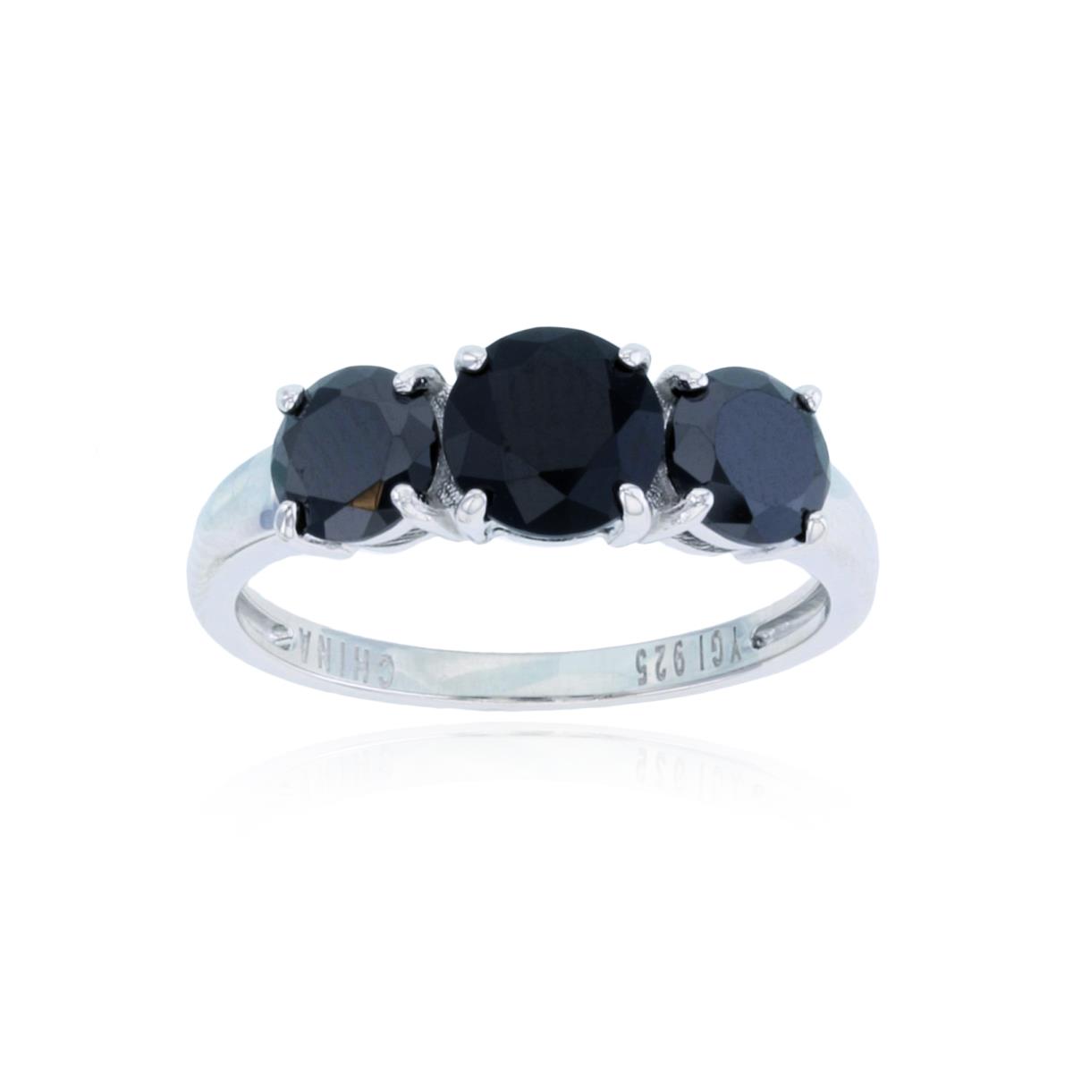 Sterling Silver Rhodium 6.50mm Rd Black Nano Three-Stone Engagement Ring
