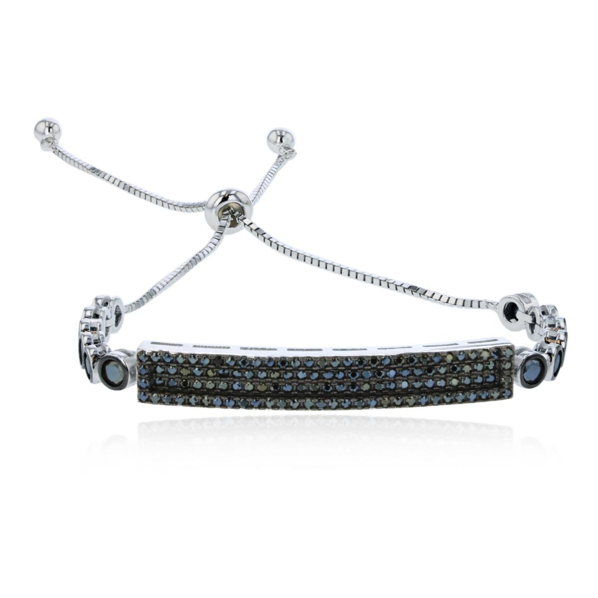 Sterling Silver Rhodium 6.00mm Rd Black Spinel  4-Row Adjustable Bracelet