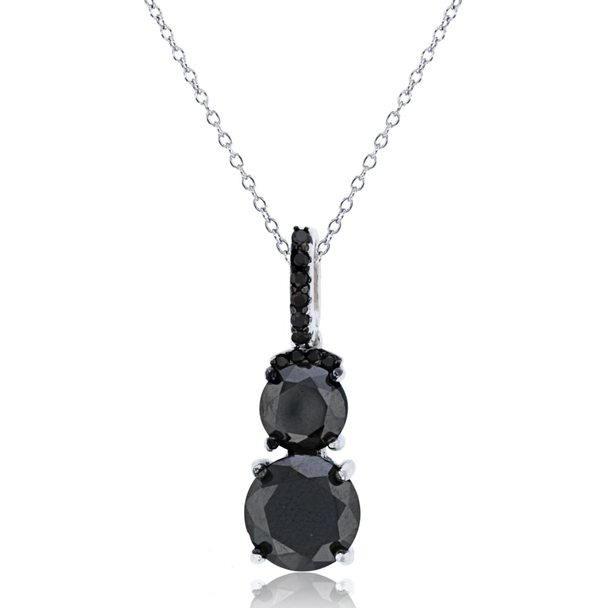 Sterling Silver Rhodium 8mm & 6mm Rd Black Nano Necklace