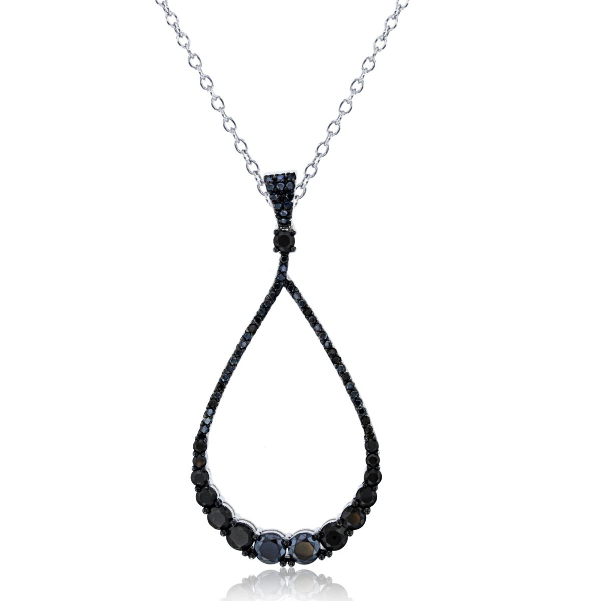 Sterling Silver Rhodium Rd Black Spinel Graduated PS-shape 18"Necklace