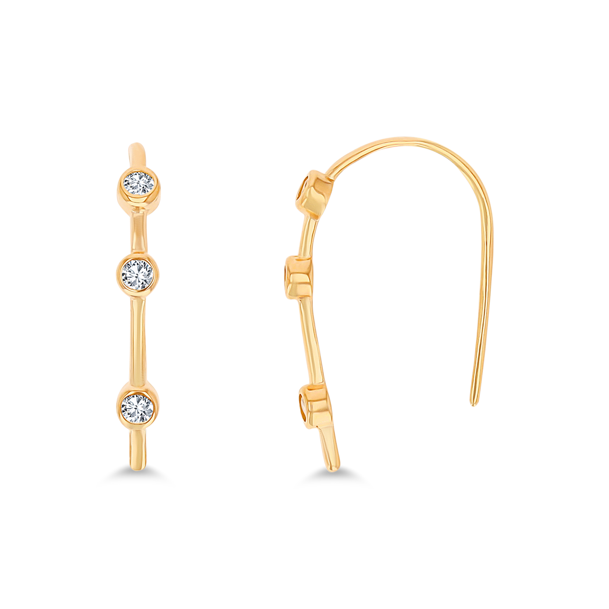 Sterling Silver Rose 1-Micron 2mm Rd CZ Bezel FishHook Earring