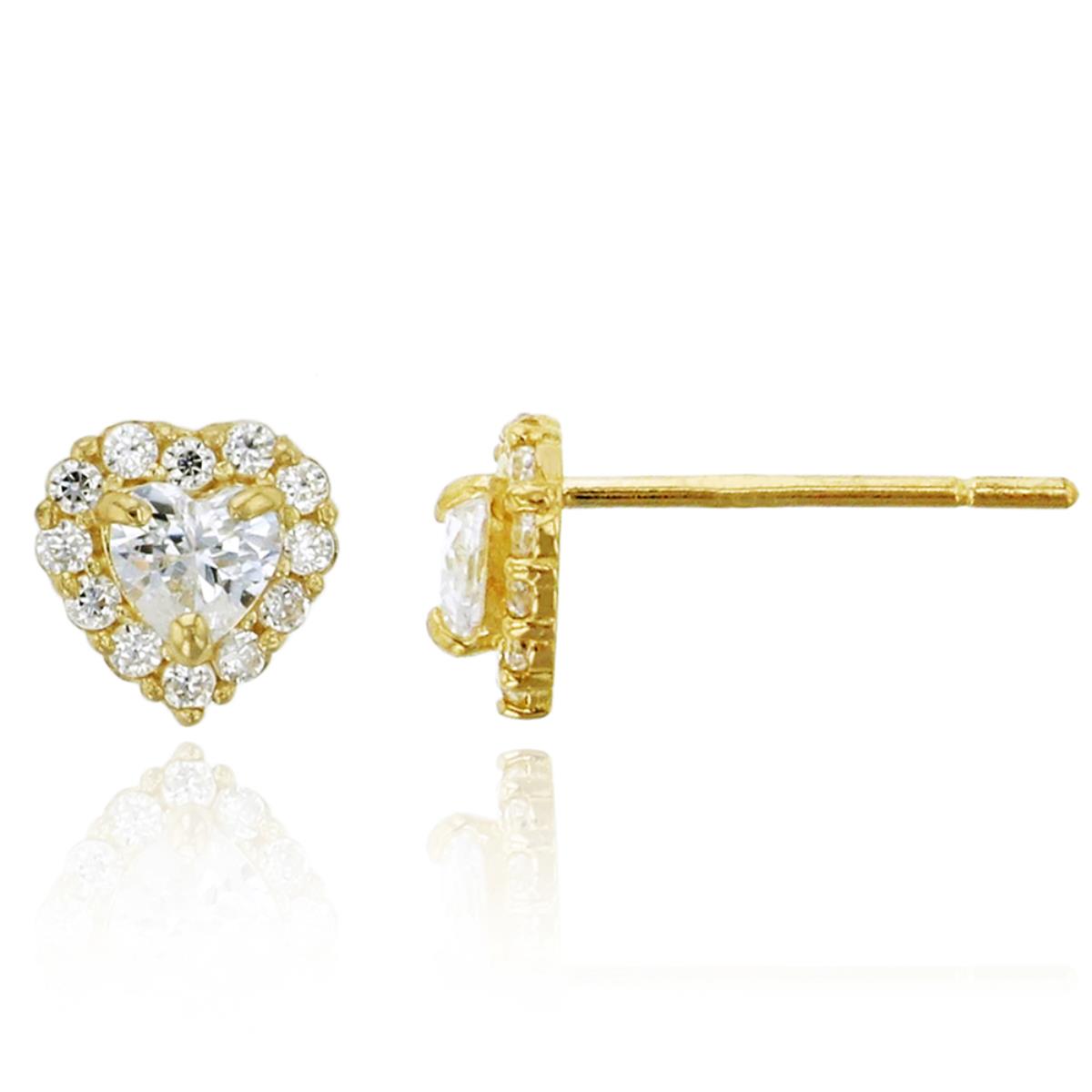 10K Yellow Gold Pave 6X6mm Heart Rhodolite & Zircon Halo Stud Earring