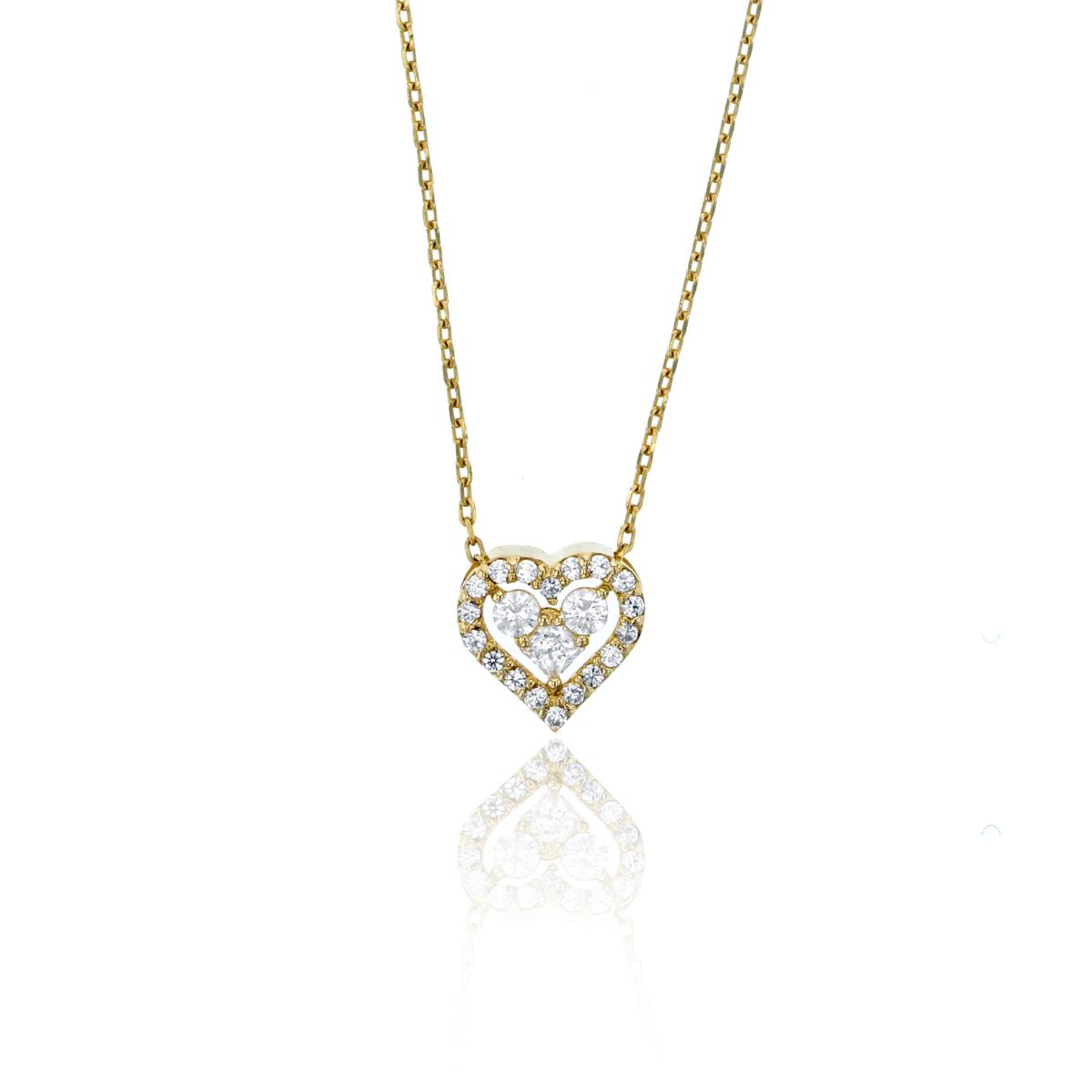10K Rose Gold 18" Polished Pave Rd Morganite & Zircon Heart Necklace