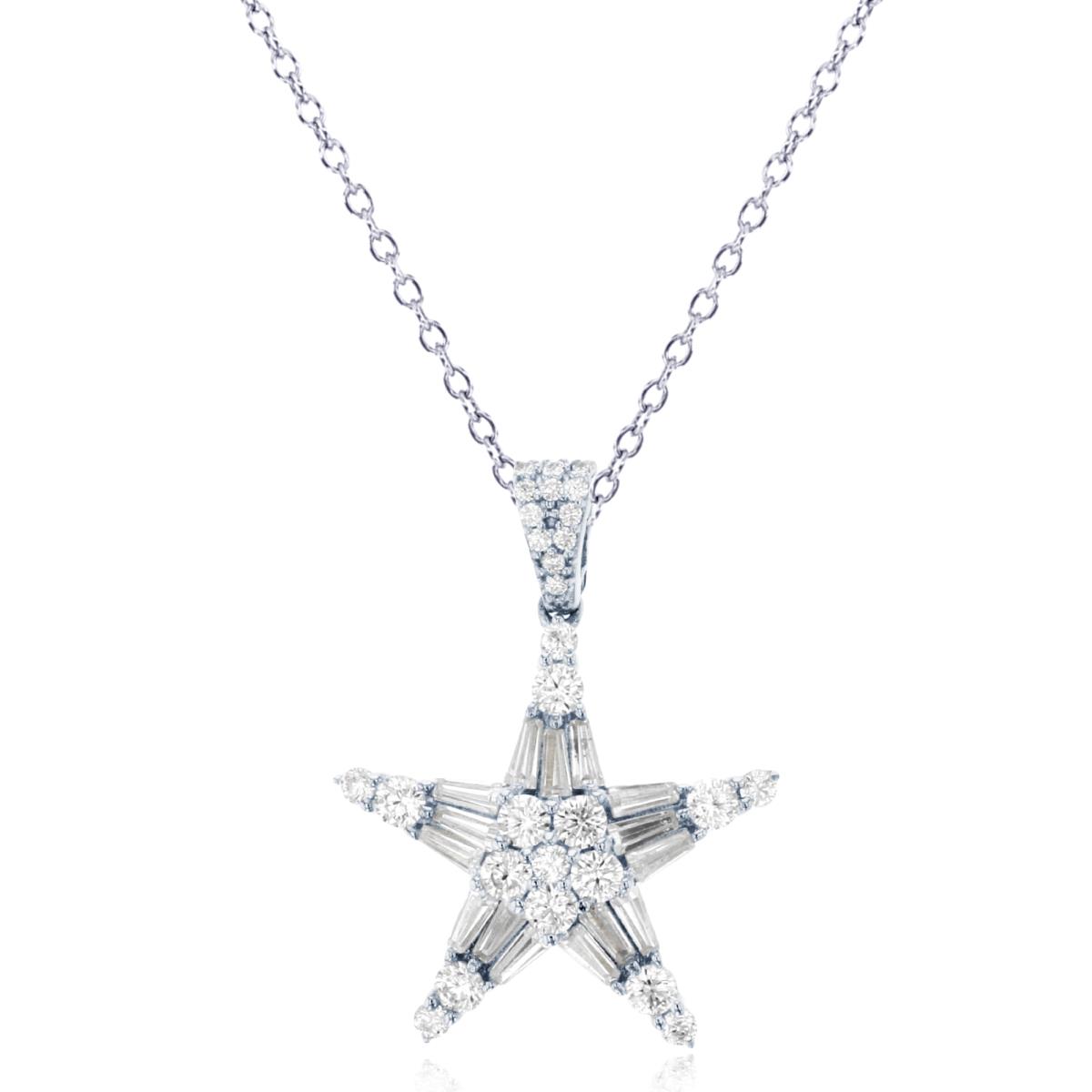 Sterling Silver Rhodium Round & Baguette CZ Star 18" Necklace