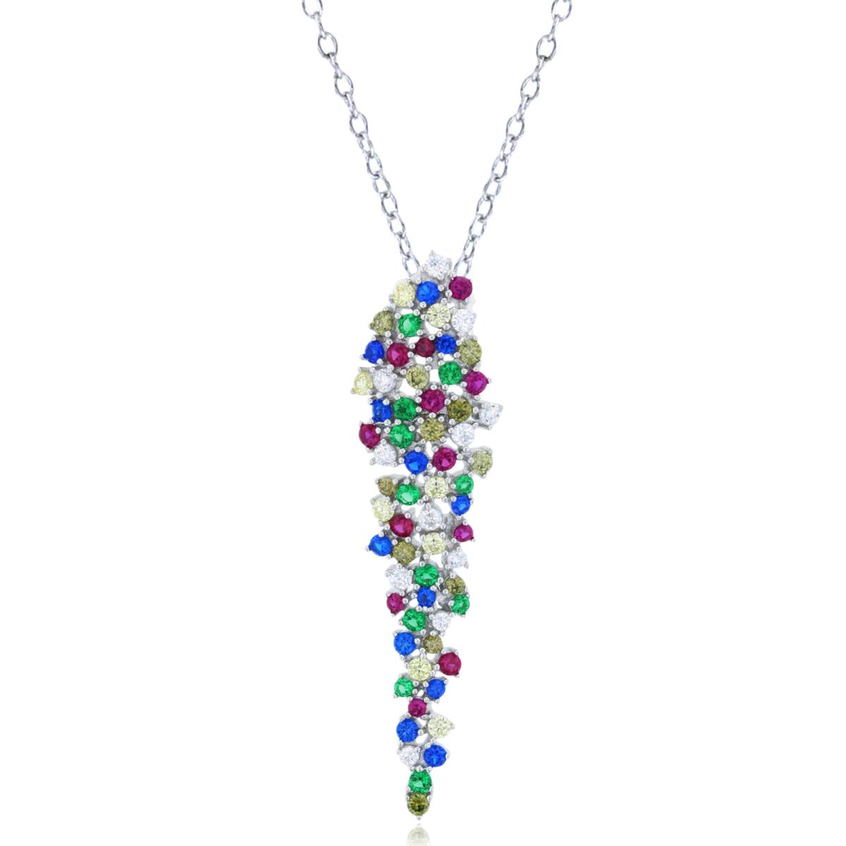Sterling Silver Rhodium Dangling Multi Color CZ Graduated 18" Necklace