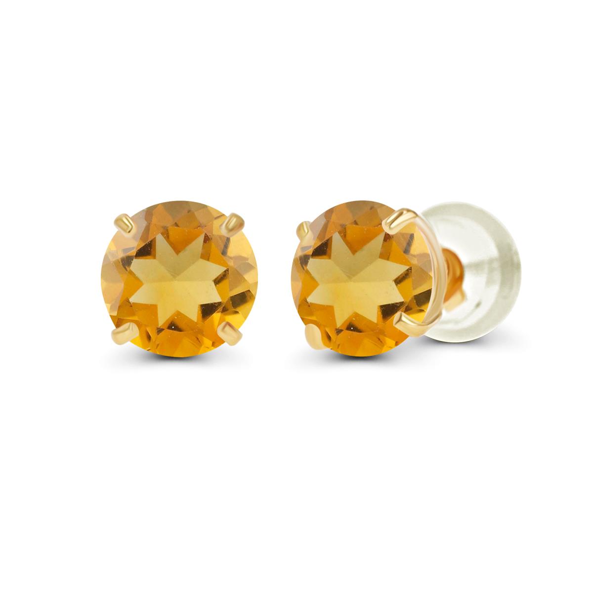 Sterling Silver Yellow 4.00mm Round Semi Precious Citrine Stud Earring
