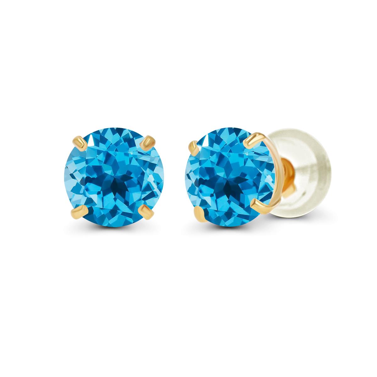 Sterling Silver Yellow 4.00mm Round Semi Precious Blue Topaz Stud Earring