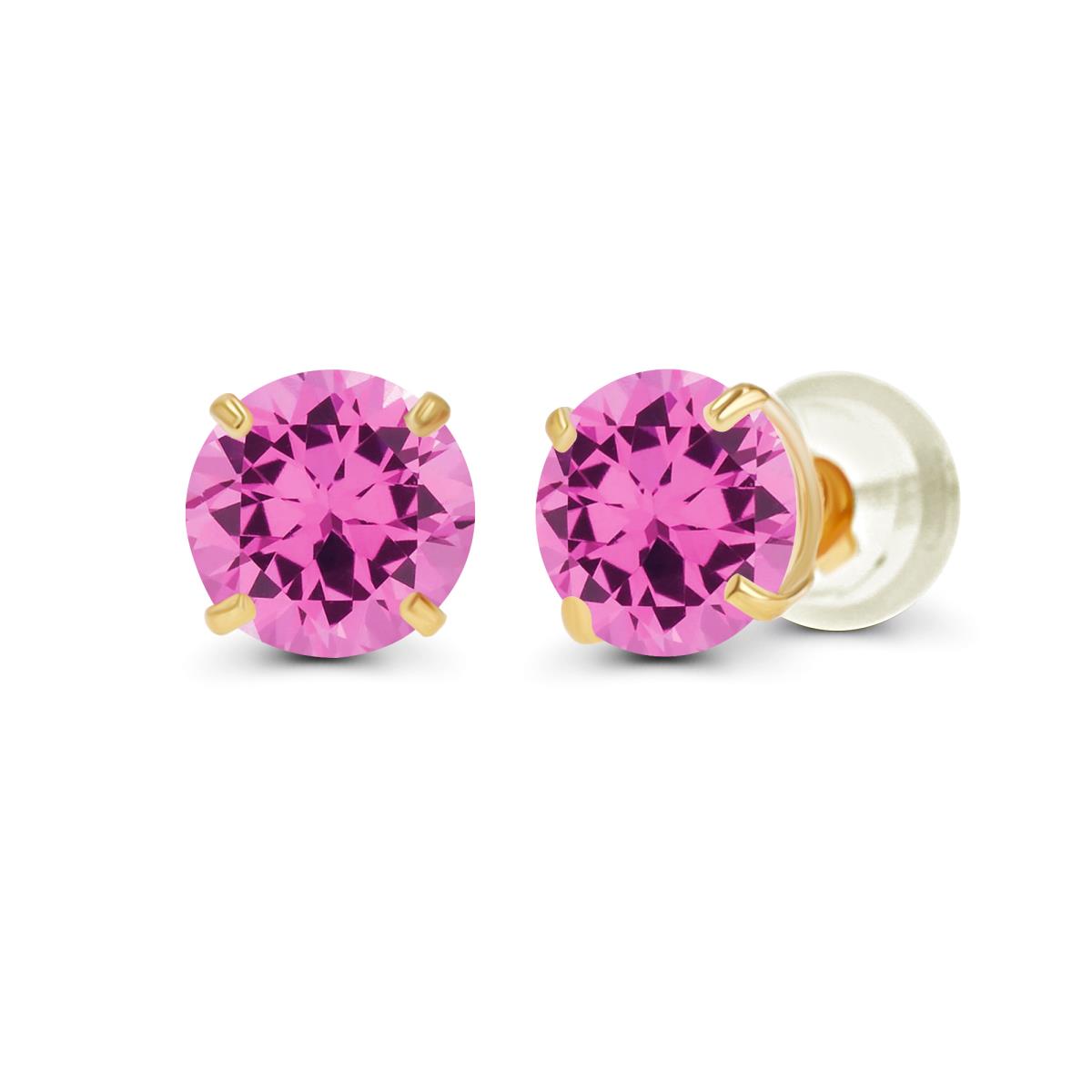 Sterling Silver Yellow 4.00mm Round Semi Precious Created Pink Sapphire Stud Earring