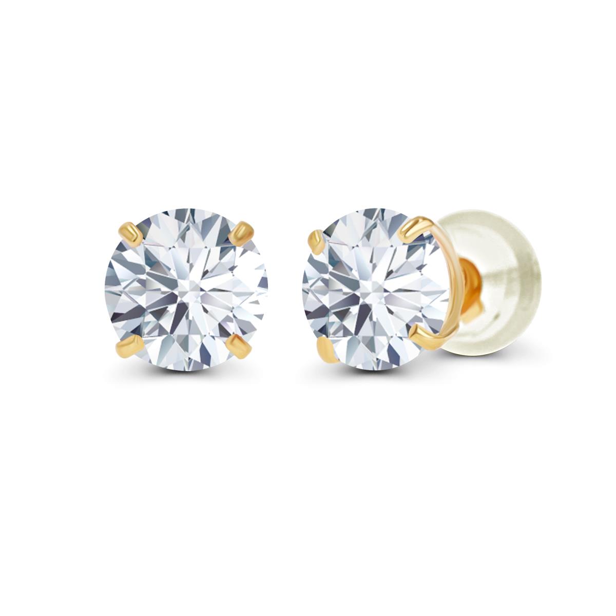 Sterling Silver Yellow 4.00mm Round Semi Precious Created White Sapphire Stud Earring