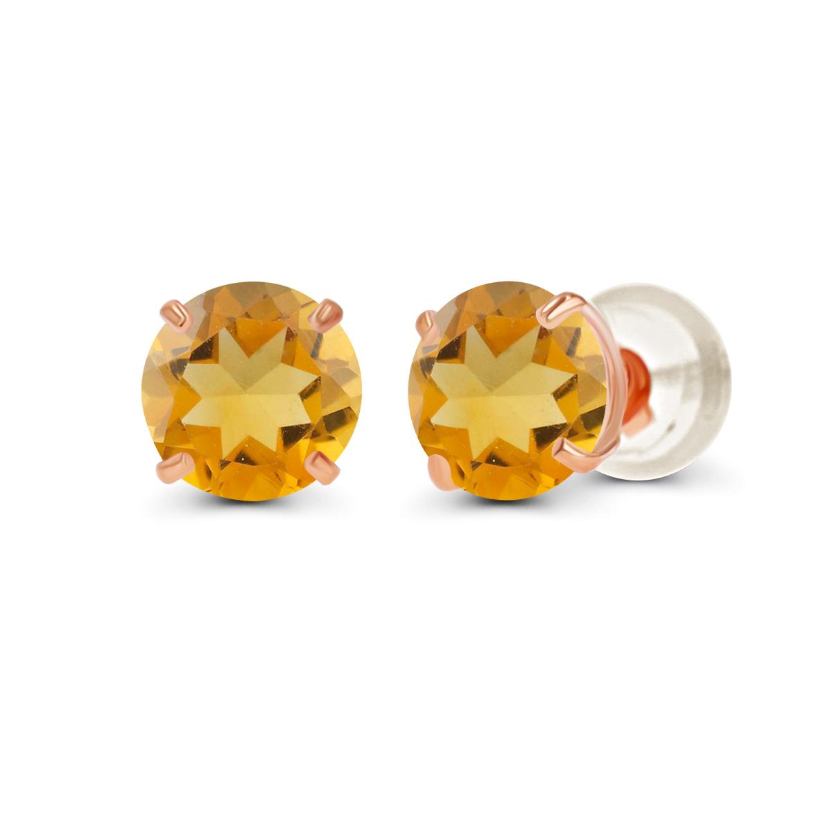 Sterling Silver Rose 4.00mm Round Semi Precious Citrine Stud Earring