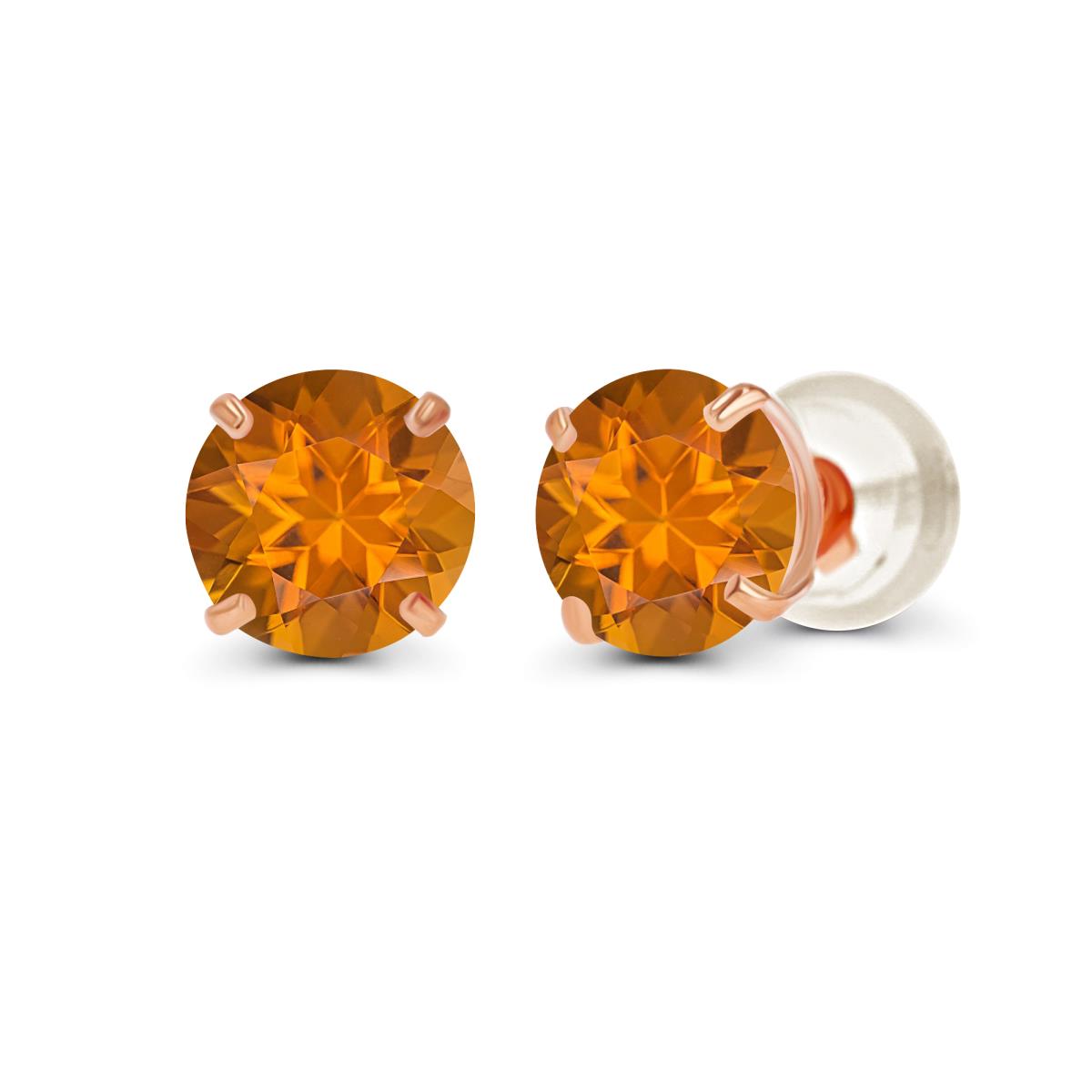Sterling Silver Rose 4.00mm Round Semi Precious Madeira Citrine Stud Earring