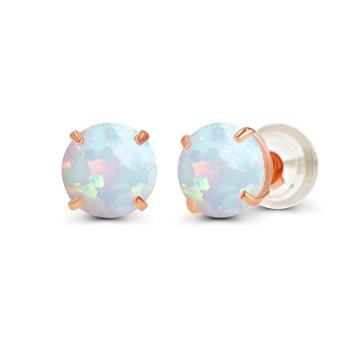 Sterling Silver Rose 4.00mm Round Semi Precious Created Opal Stud Earring
