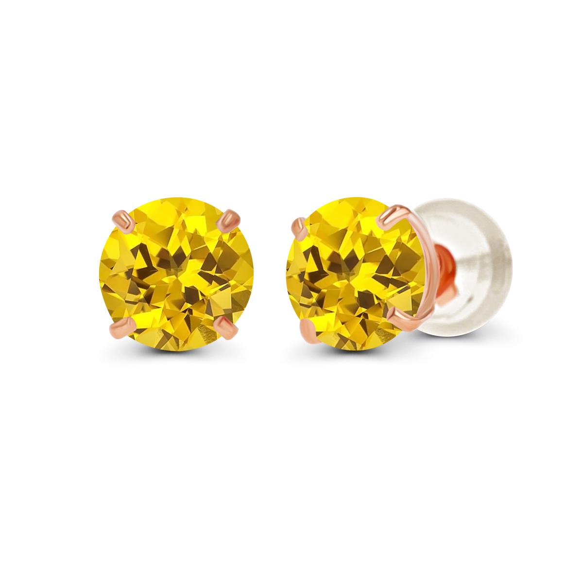 Sterling Silver Rose 4.00mm Round Semi Precious Created Yellow Sapphire Stud Earring