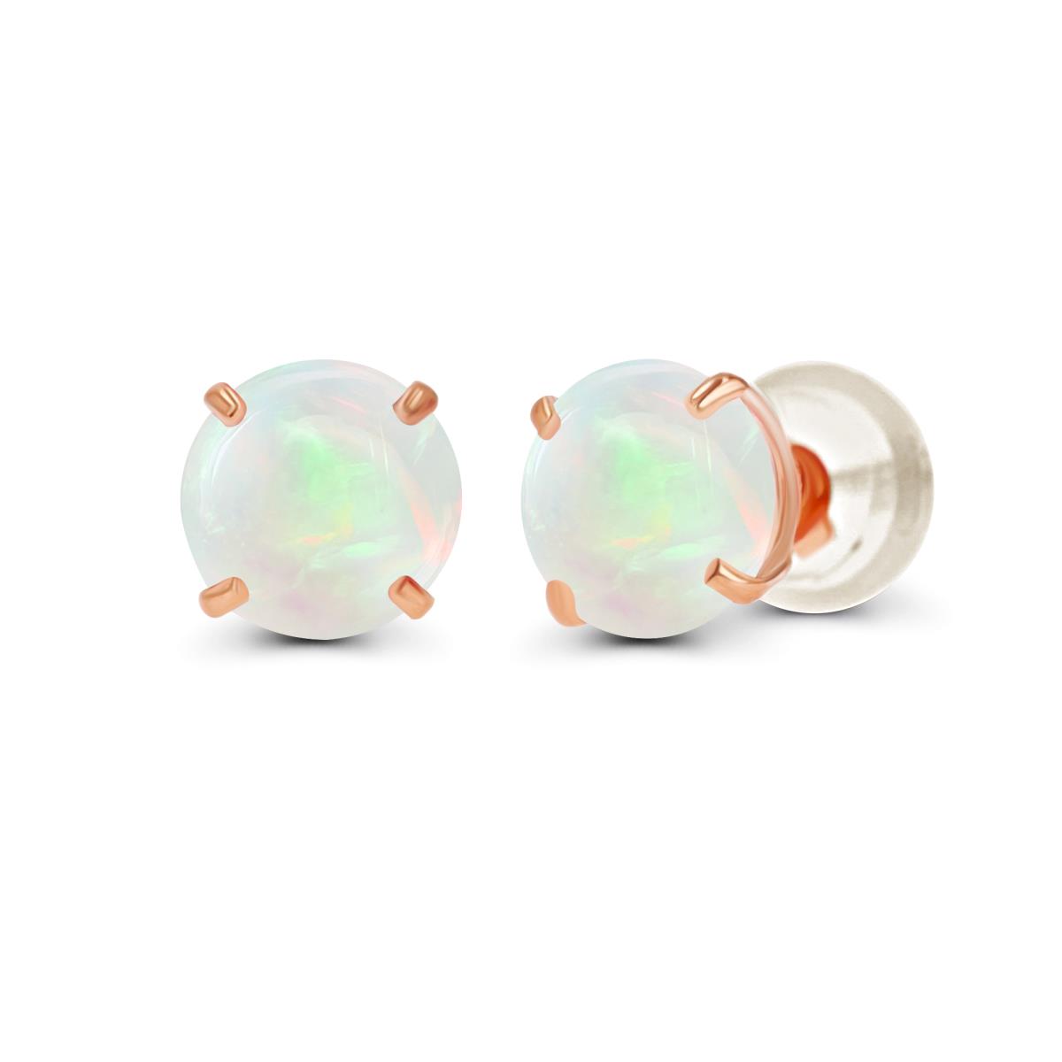 Sterling Silver Rose 6.00mm Round Semi Precious Opal Stud Earring