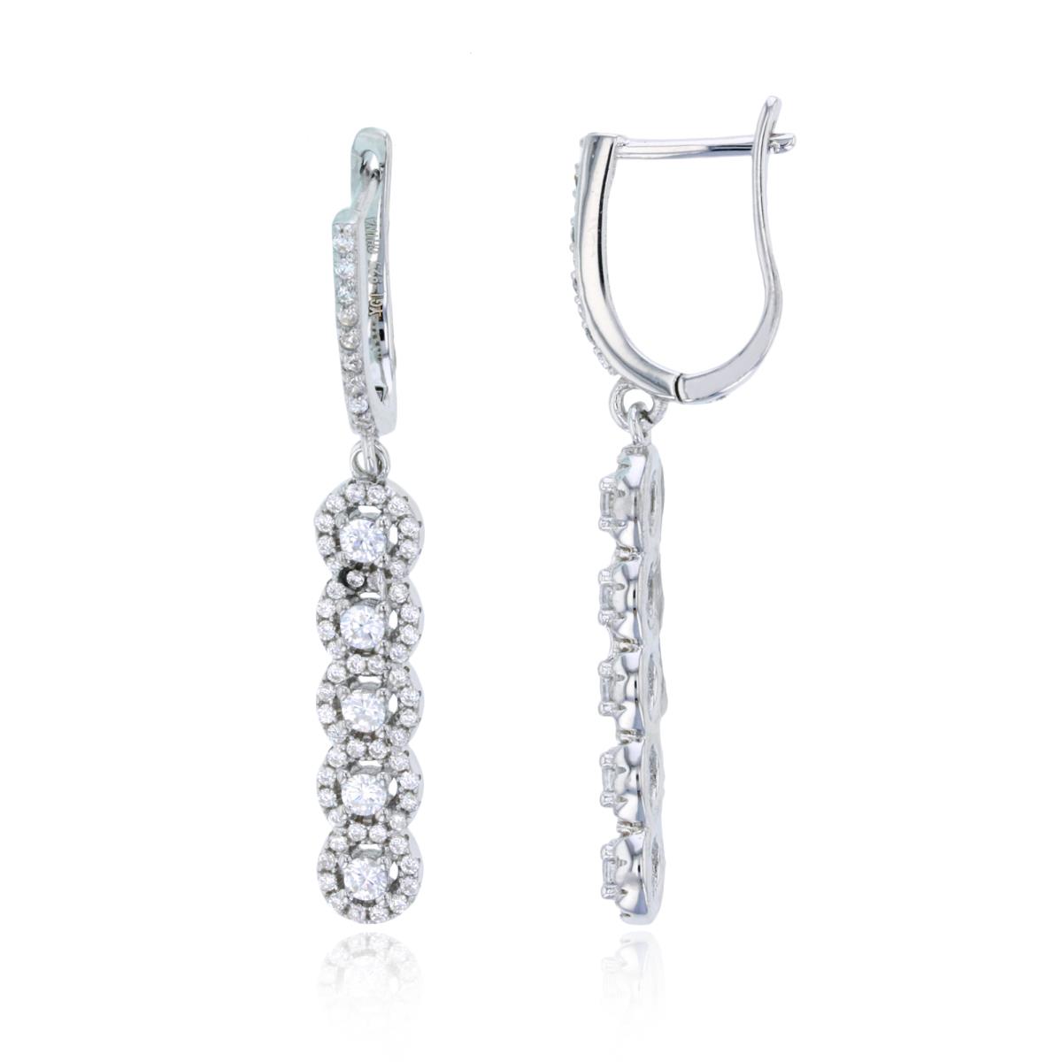 Sterling Silver Rhodium Rd CZ Clusters Latchback Dangling Earring