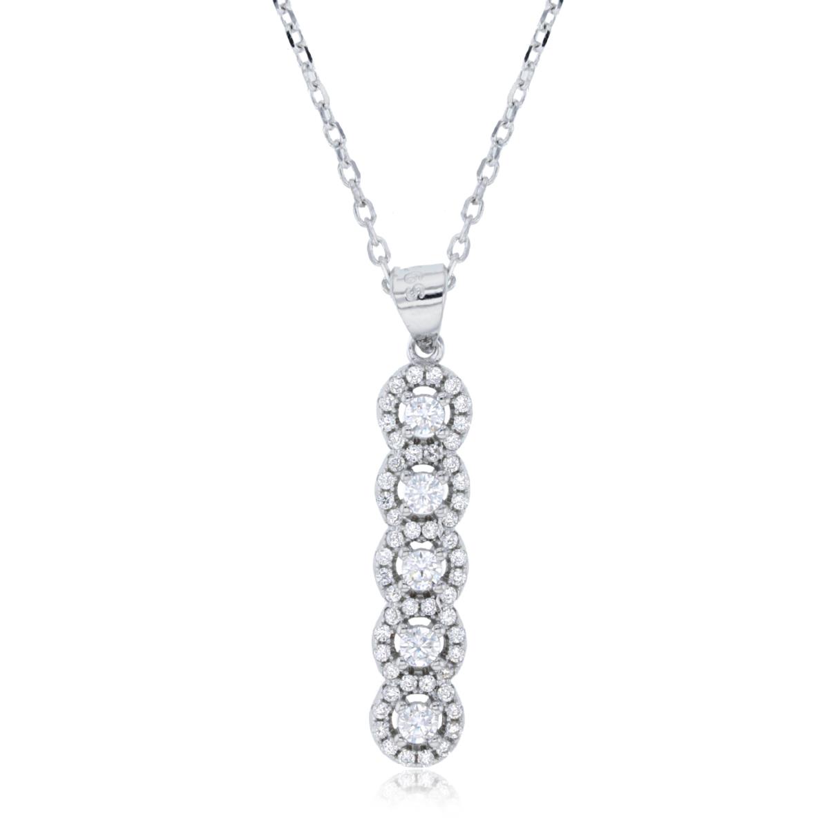 Sterling Silver Rhodium Rd CZ Clusters Dangling 18"+2" Necklace