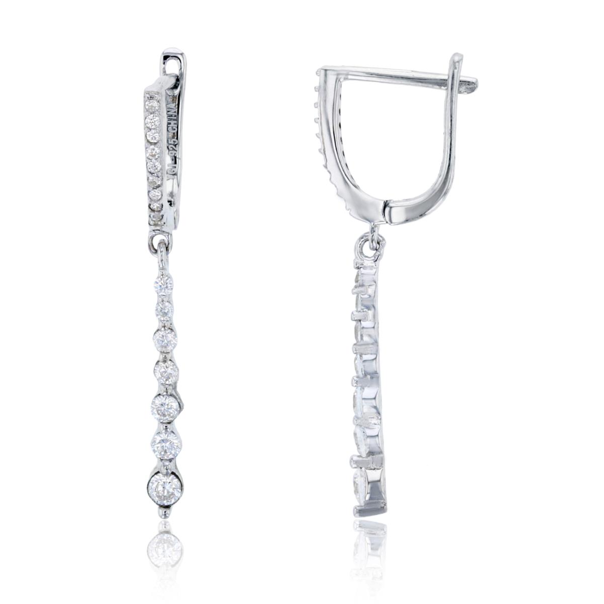 Sterling Silver Rhodium Graduated CZ Bar Latchback Dangling Earring