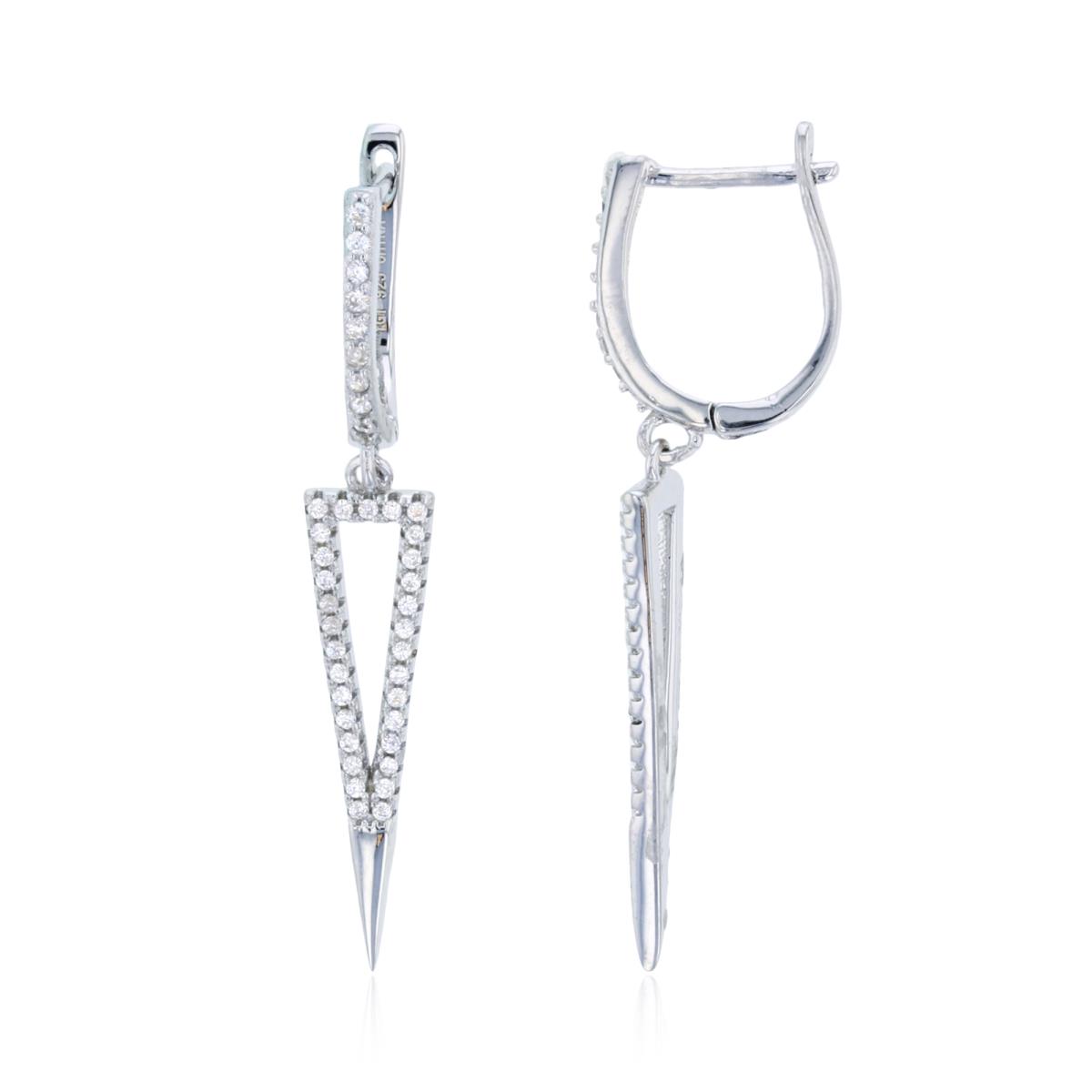 Sterling Silver Rhodium Paved Triangle Latchback Dangling Earring
