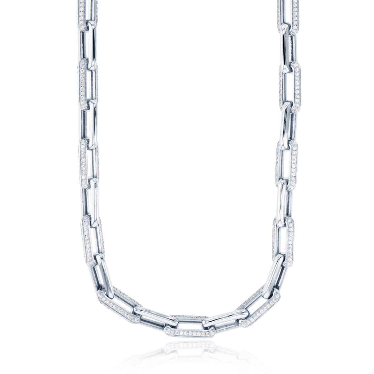 Sterling Silver Rhodium Paved Rectangular Links 18"+2" Chain Necklace