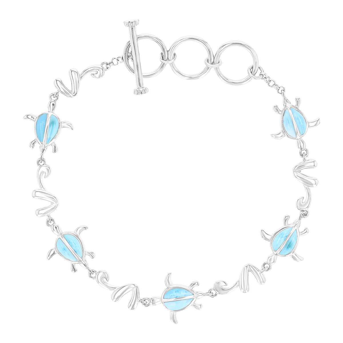 Sterling Silver Rhodium Nautical Turtle Larimar 7.5" Bracelet with Toggle