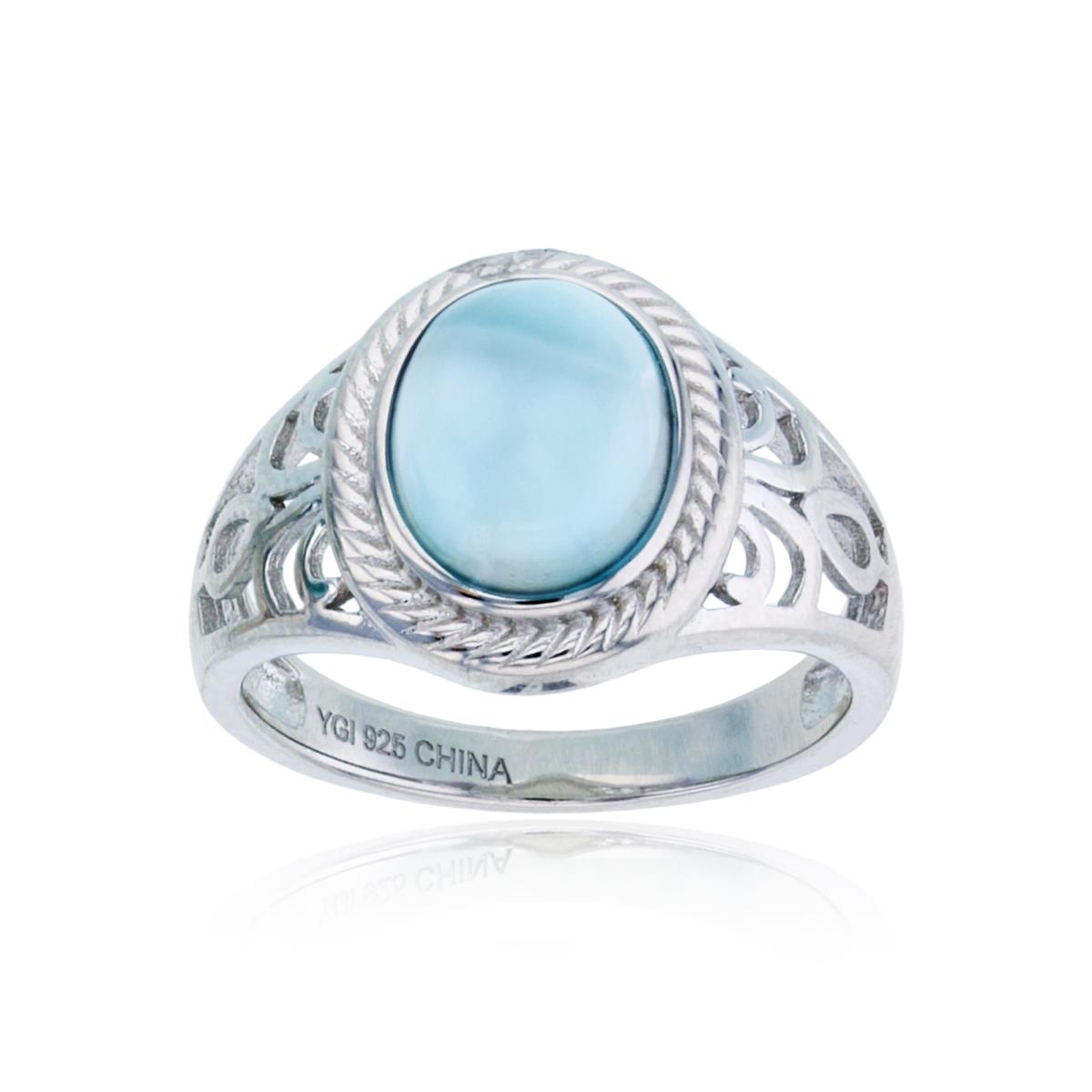 Sterling Silver Rhodium Larimar Filigree Twisted Halo Fashion Ring
