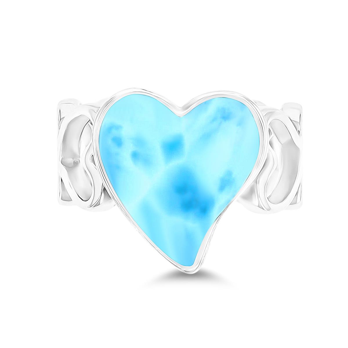 Sterling Silver Rhodium Larimar Heart Open Heart Shank Ring