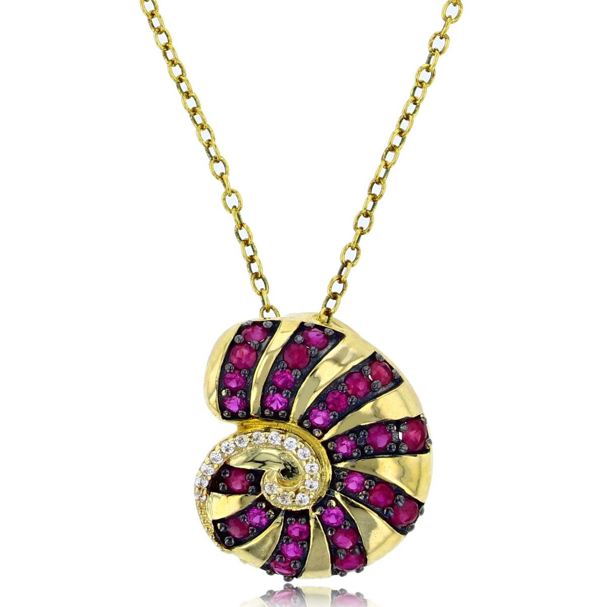 14K Yellow Gold Ruby & CZ Seashell 18" Necklace