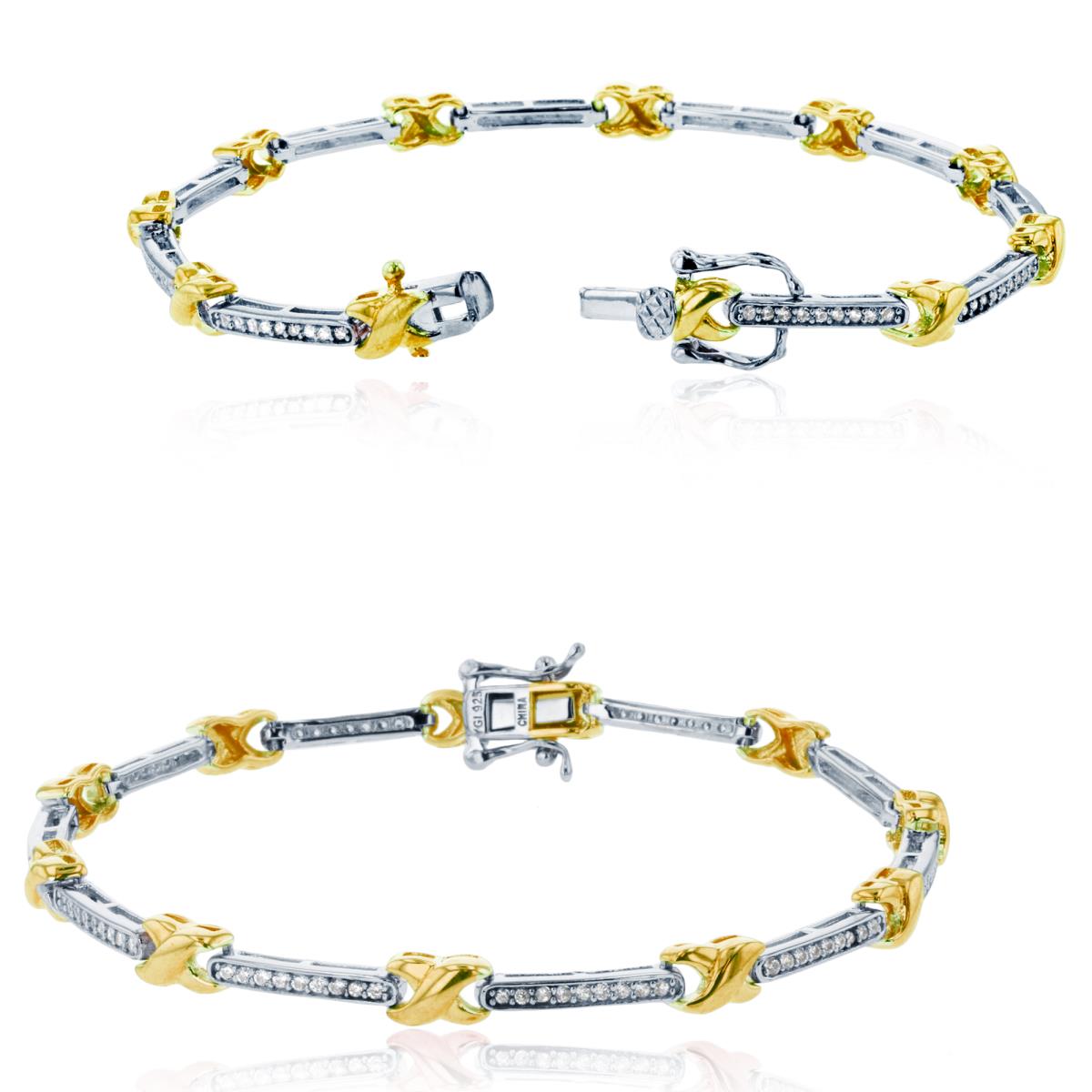 Sterling Silver Two-Tone Criss/Cross & Bar Linked Bracelet