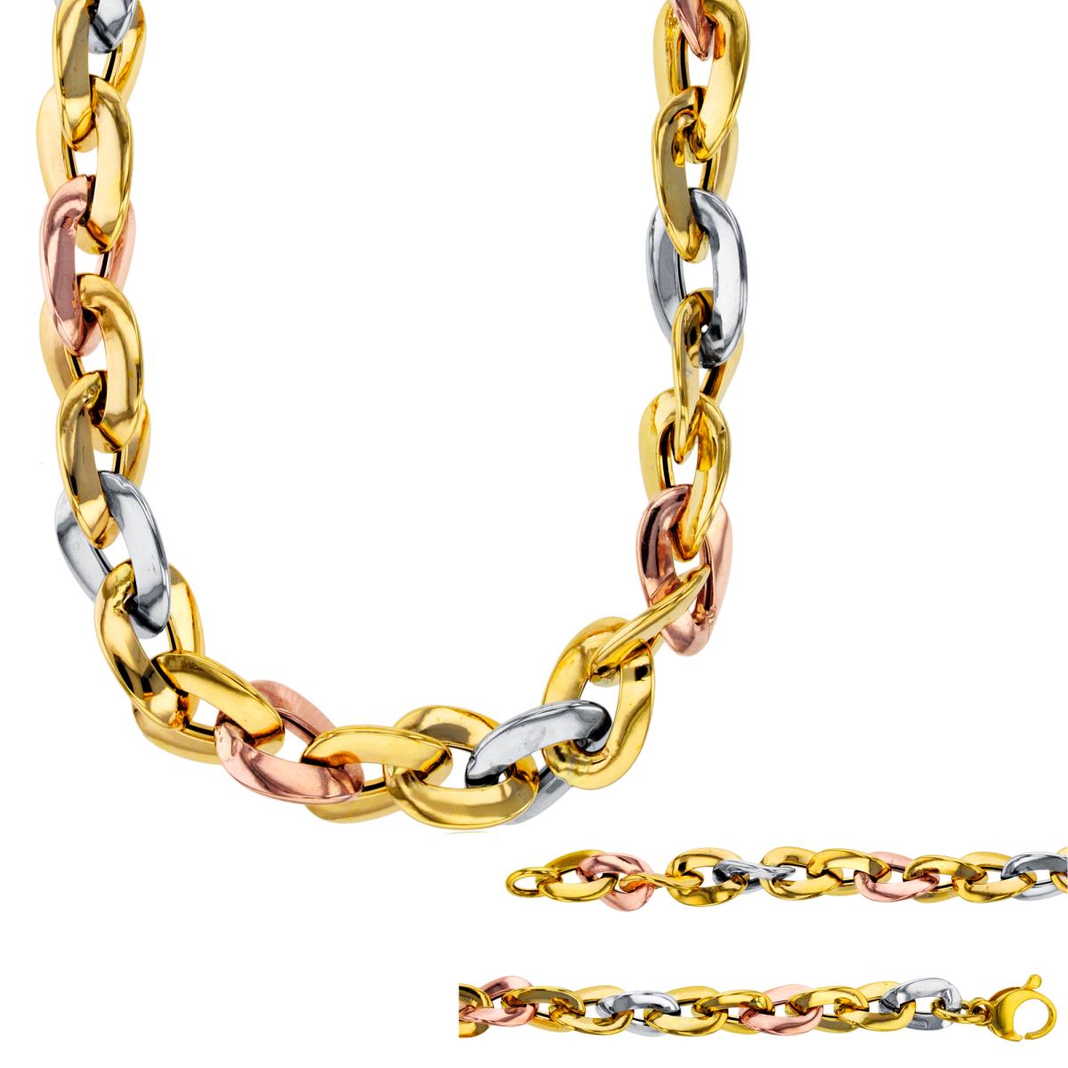 14K Tri-Color Gold Flat Oval Links 18" Chain