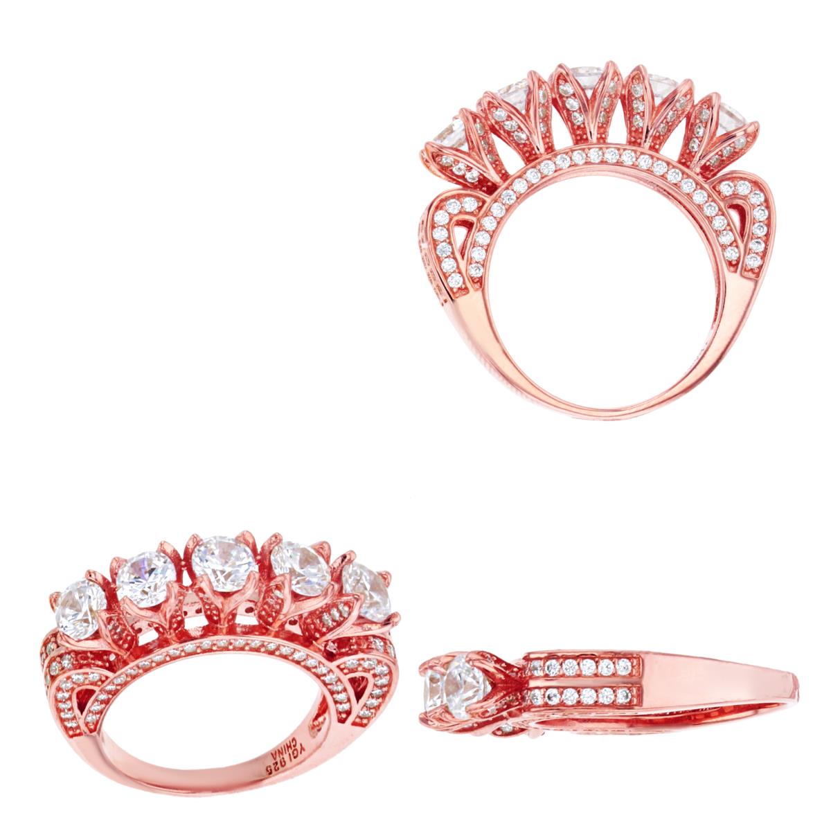 Sterling Silver 1Micron Rose Gold 5-Rnd CZ Row 5mm Ring